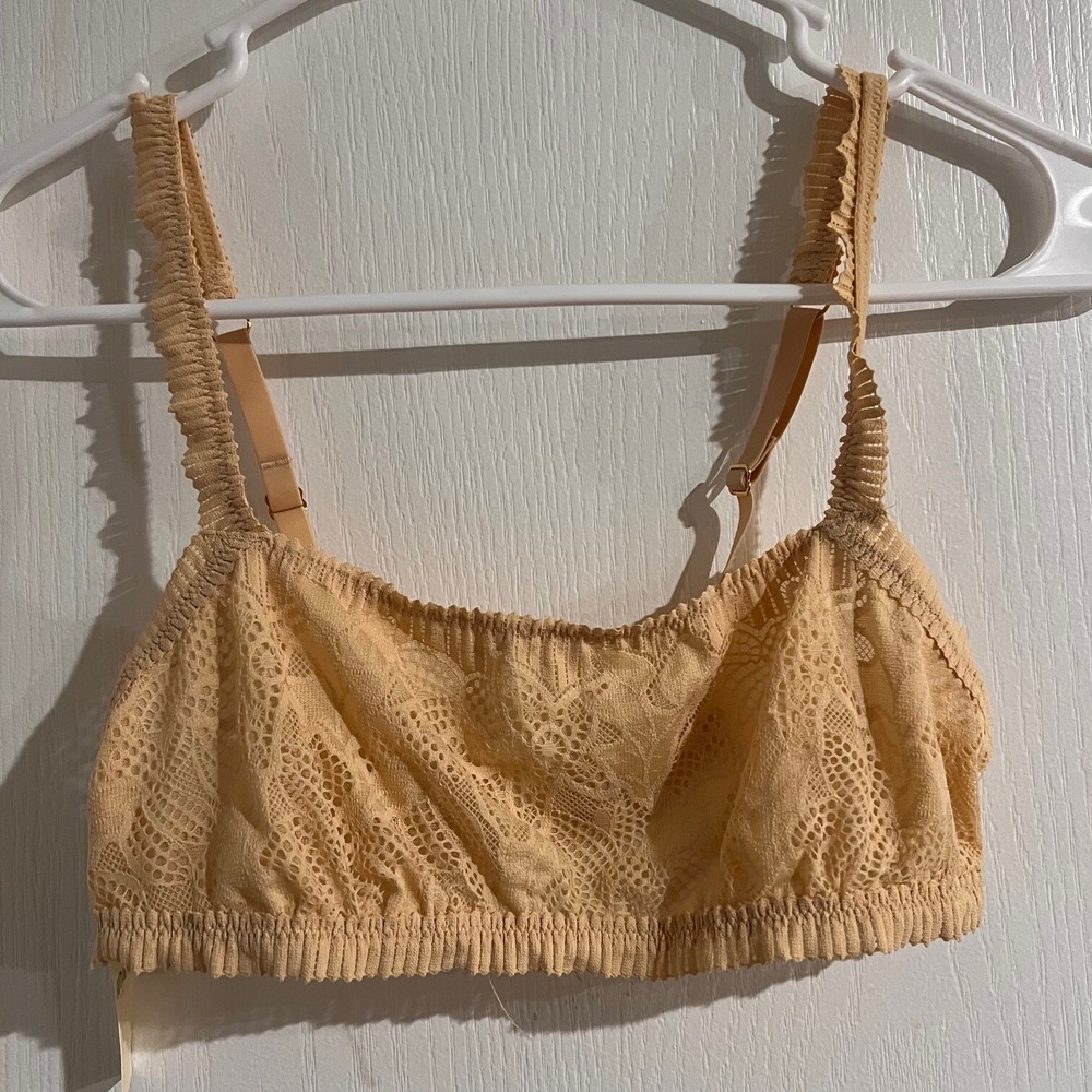 Aerie Women's Lace Ruffle Bralette Peach Floral O-Ring Back Small NEW 36817757